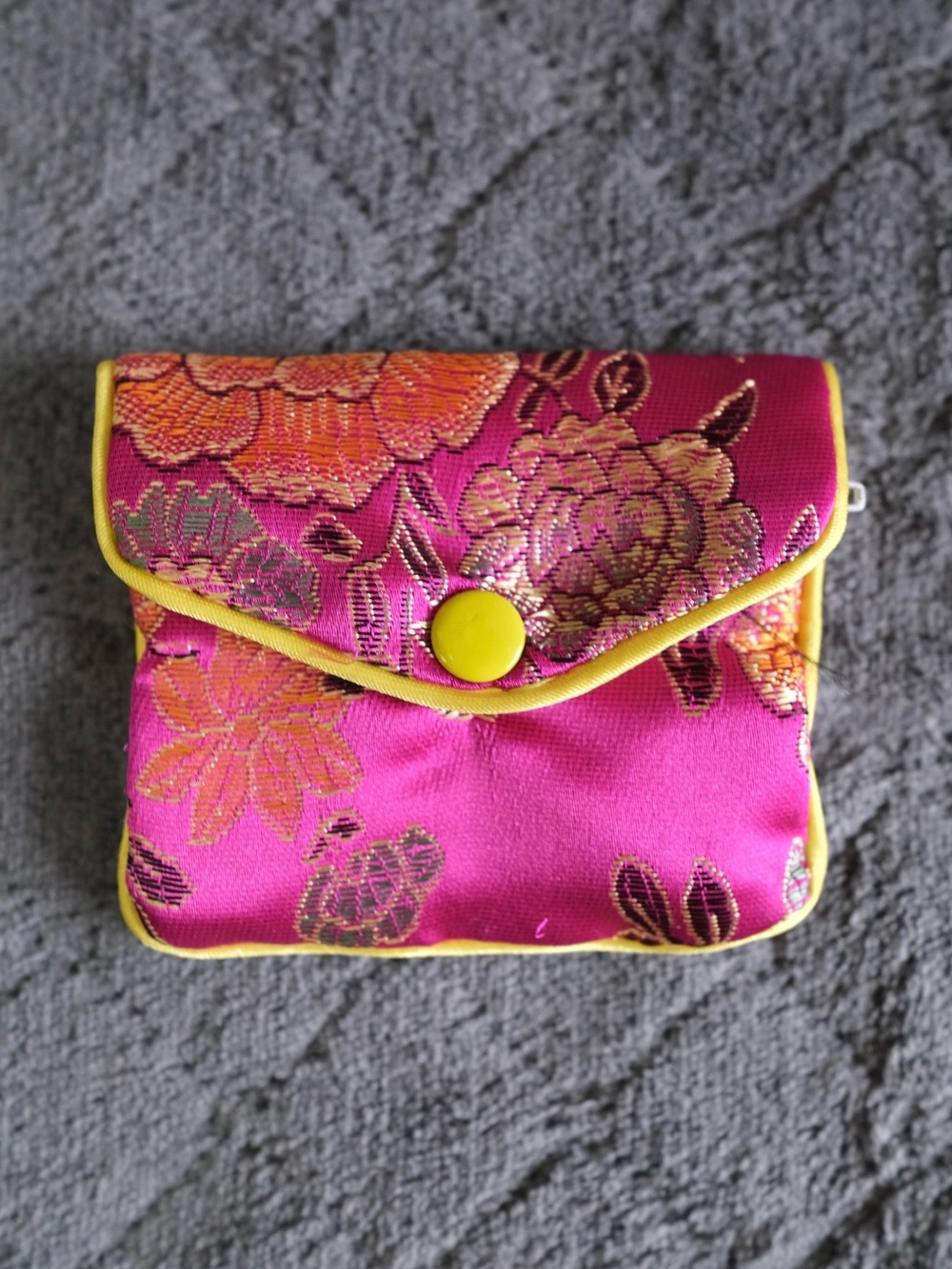 Pink Floral Brocade Jewellery Travel Pouch Satin Lined